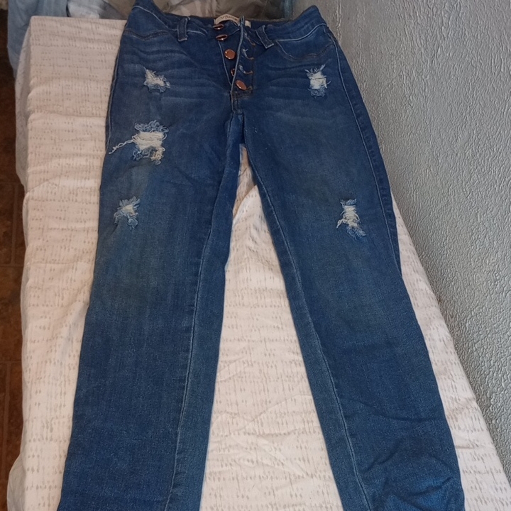 Vibrant High Rise Blue Distressed Jeans